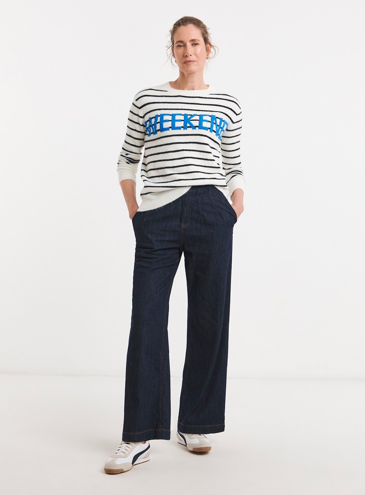 JD WILLIAMS Slogan Stripe Knitted Sweatshirt 28-30 - Image 4 thumbnail